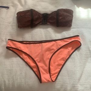 H&M bikini super cute peach and black with zipper up front of top